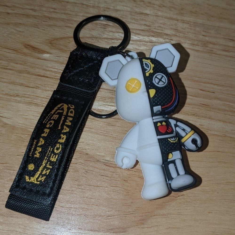 Black and White mechanical bear Keychain